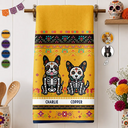 Art Design,Playful,Pet Lovers,Hispanic,Photo - Hispanic Mexican Flowers Pet - Custom Photo Hispanic Pet Day Of The Dead Hispanic Mexican Dog Cat - Personalized Kitchen Towel