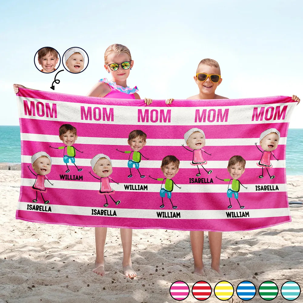 Gift For Mother,Gift For Aunt,Gift For Grandma,Funny,Custom Photo - Custom Photo Hot Mom Mum Aunt Summer Color Stripe - Personalized Beach Towel
