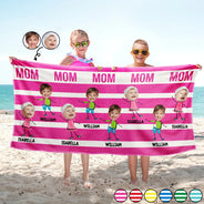 Gift For Mother,Gift For Aunt,Gift For Grandma,Funny,Custom Photo - Custom Photo Hot Mom Mum Aunt Summer Color Stripe - Personalized Beach Towel