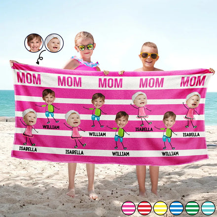 Custom Photo Hot Mom Mum Aunt Summer Color Stripe - Personalized Beach Towel