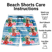 Gift For Yourself - Custom Photo Human And Pet Face Tropical Striped - Personalized Unisex Beach Shorts