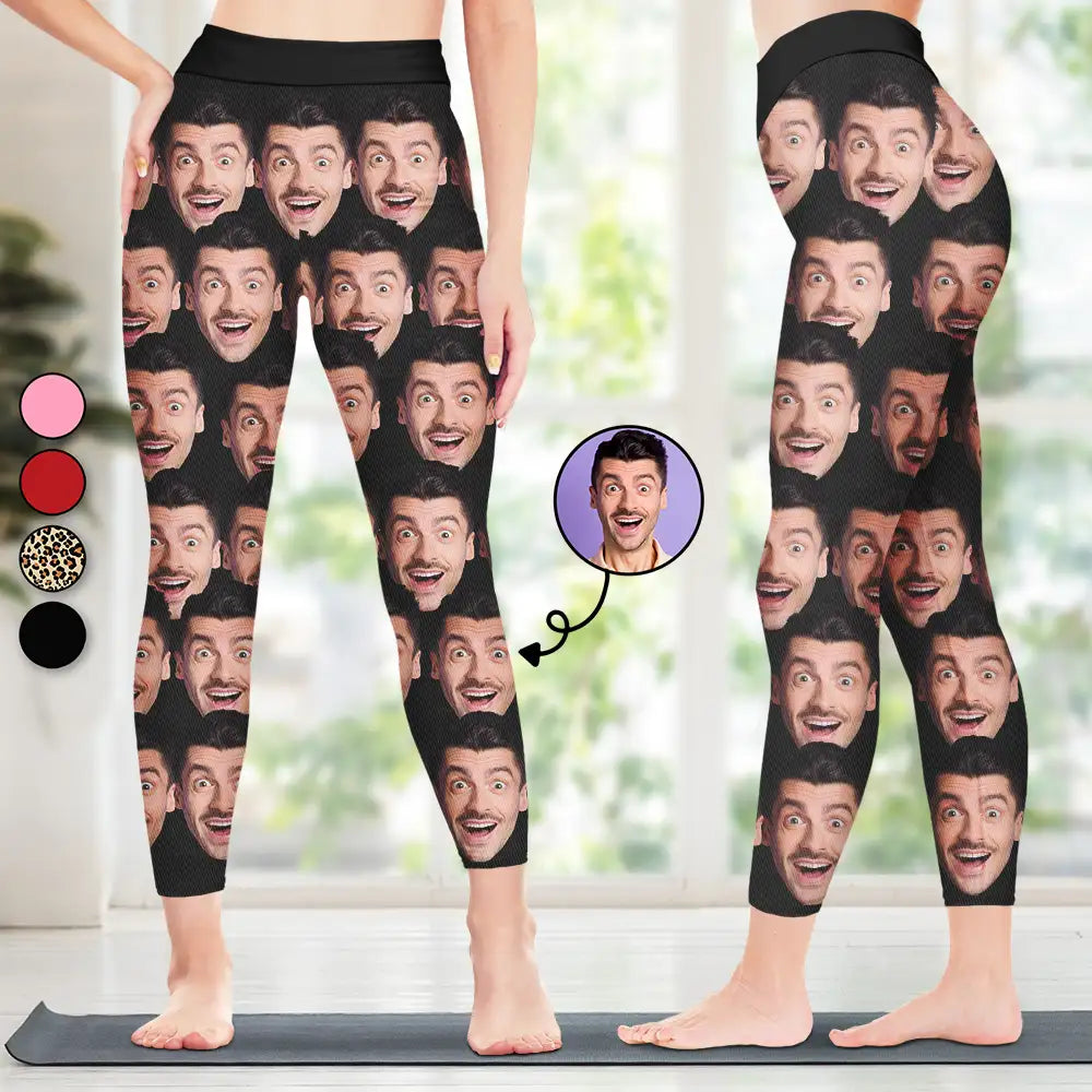 Custom Photo Husband Boyfriend Funny Face - Personalized Leggings