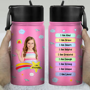 Gift For Kids,Back To School - Custom Photo I Am Affirmations - Personalized Kids Water Bottle