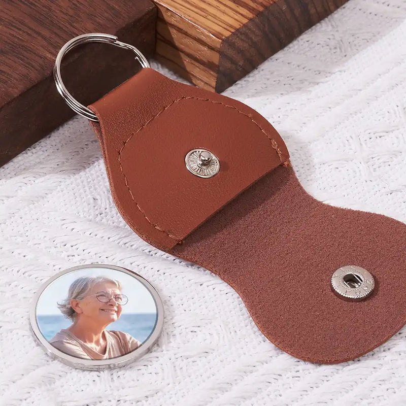 Custom Photo, Memorial, Love, Family, Parents, Gift For Grandparents - Custom Photo I Am Here By Your Side - Personalized Leather Pocket Hug
