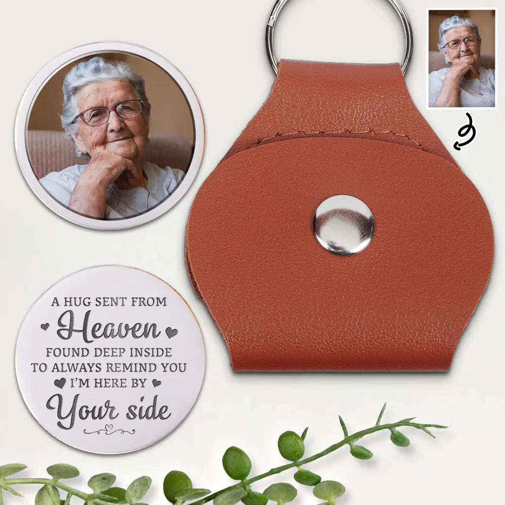 Custom Photo, Memorial, Love, Family, Parents, Gift For Grandparents - Custom Photo I Am Here By Your Side - Personalized Leather Pocket Hug