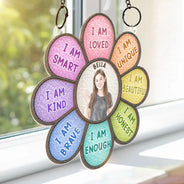 Indoor Decor, Custom Photo, Gift For Kids, Summer, Adorable, Remove BG Photo - Custom Photo I Am Smart Kind Brave Butterfly Flower Rainbow - Personalized Window Hanging Suncatcher Ornament