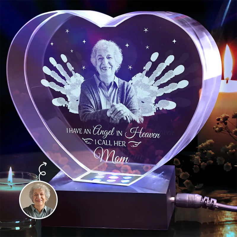 Gift For Yourself,Gift For Women,Gift For Men,Memorial,Sad - Custom Photo I Have An Angel - Personalized Crystal Heart