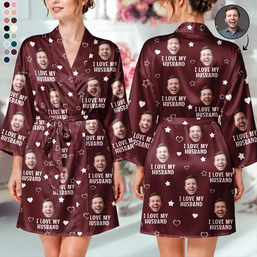 Custom Photo I Love My Husband Boyfriend - Personalized Satin Robe