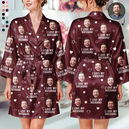 Custom Photo I Love My Husband Boyfriend - Personalized Satin Robe