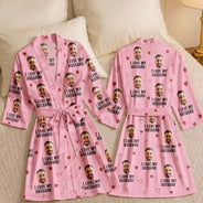 Gift For Wife, Humorous, Custom Photo, Gift For Couples, Cut-Face Photo - Custom Photo I Love My Husband Boyfriend - Personalized Satin Robe