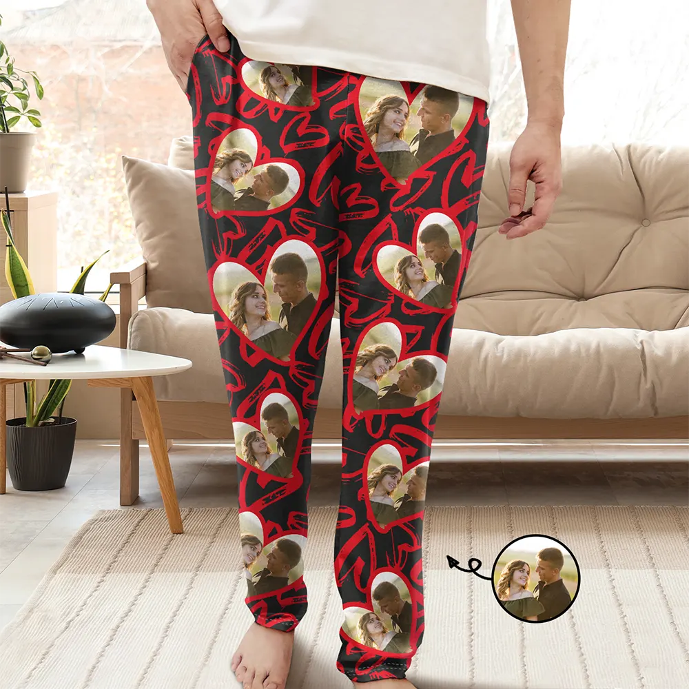 Gift For Couples, Gift For Wife, Gift For Husband - Custom Photo I Love My Wife Full Heart - Personalized Pajama Pants