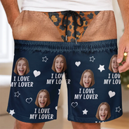 Gift For Husband,Humorous,Custom Photo,Gift For Couples,Cut-Face Photo - Custom Photo I Love My Wife Funny Butt Illusion Gift For Husband Boy Friend - Personalized Casual Shorts