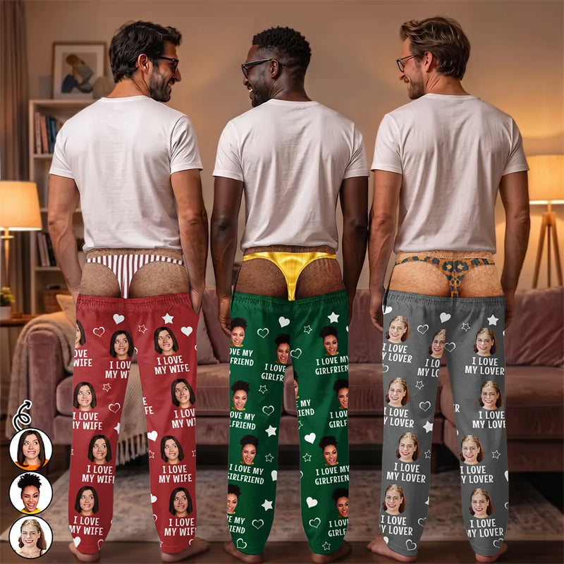 Gift For Husband,Christmas,Humorous,Custom Photo,Gift For Couples,Remove BG Photo - Custom Photo I Love My Wife Funny Underwear Gift For Husband - Personalized Pajama Pants
