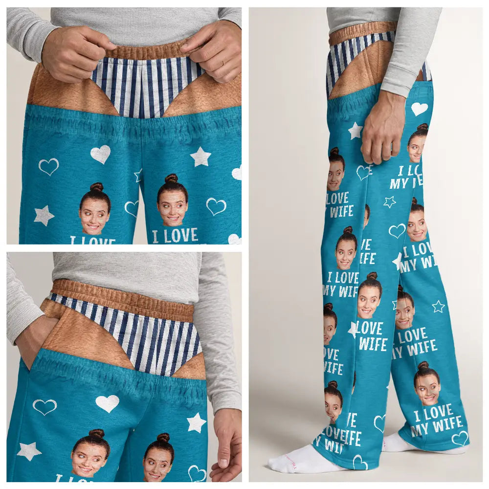 Gift For Husband,Christmas,Humorous,Custom Photo,Gift For Couples,Remove BG Photo - Custom Photo I Love My Wife Funny Underwear Gift For Husband - Personalized Pajama Pants