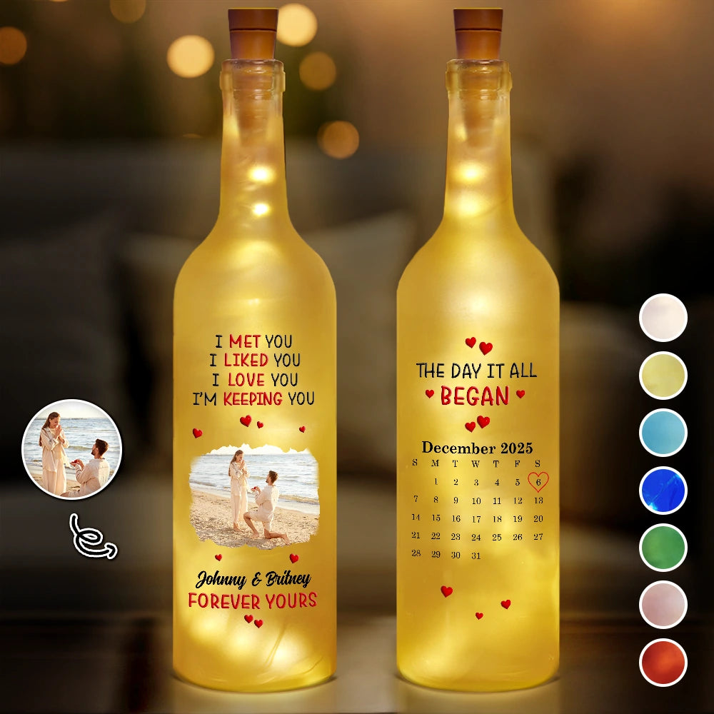 Custom Photo I Met You Liked You Love You Forever - Personalized Bottle Light