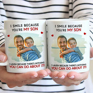 Family,Dad - Daughters (Adult),Dad - Daughters (Young),Gift For Daughter,Mom - Daughters (Adult),Mom - Daughters (Young),Dad - Sons,Gift For Son,Mom - Sons,Grandpa - Grandkids,Grandma - Grandkids,Gift For Grandkids,Custom Photo,Happy - Custom Photo I Smile Because You Are My Daughter Son Grandkid - Personalized Mug