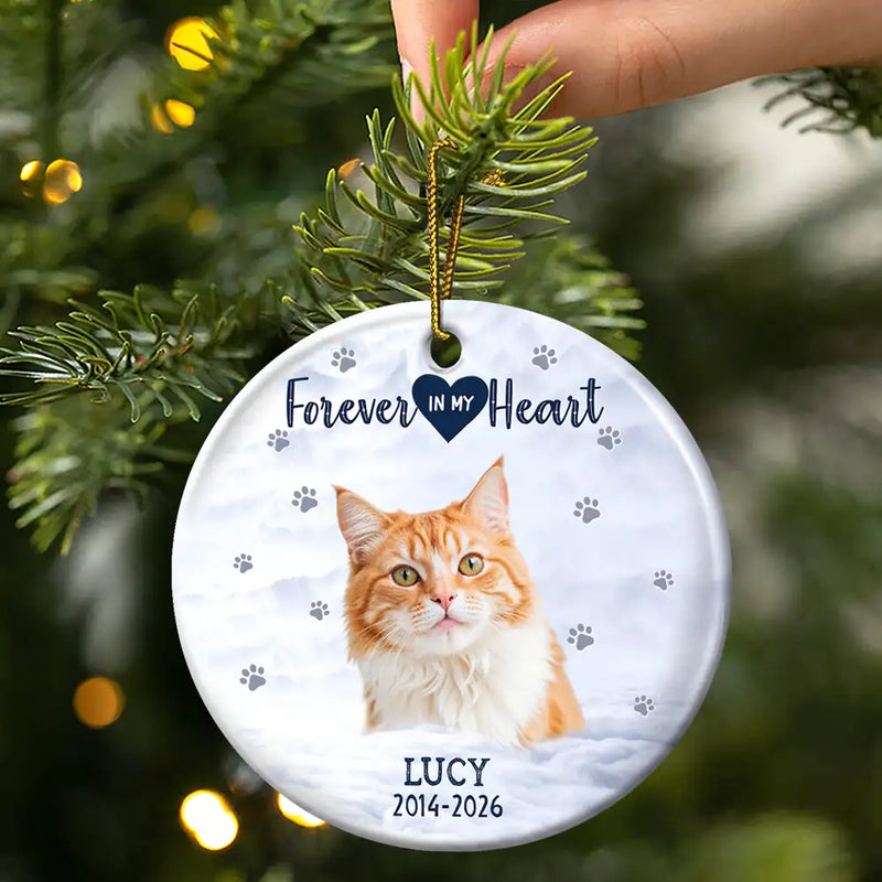 Sentimental,Custom Photo,Pet Lovers,Memorial,Remove BG Photo - Custom Photo I Will Carry You With Me Pet Memorial - Personalized Circle Ceramic Ornament