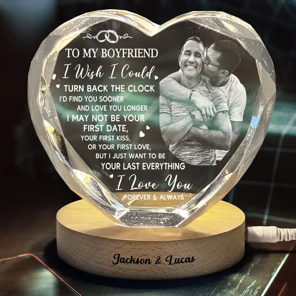 Gift For Couples, Old Couples, Gift For Husband, Gift For Wife, Gift For Boyfriend, Gift For Girlfriend, LGBT, Love - Custom Photo I Wish I Could Turn Back The Clock - Personalized Crystal Heart Shaped Lamp