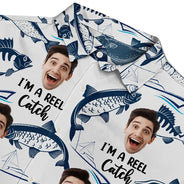 Gift For Husband, Gift For Yourself, Gift For Men, Gift For Grandpa, Fishing, Gift For Father, Dad's Hobby, Happy, Custom Photo - Custom Photo I’m A Reel Catch - Personalized Hawaiian Shirt