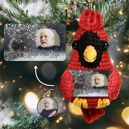 Custom Photo I'm Always With You Memorial - Personalized Crochet Cardinal Bird Hanging Decoration