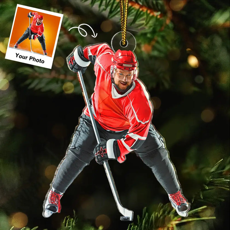Gift For Yourself,Gift For Women,Gift For Men,Happy,Christmas,Custom Photo,Photo Hobby Ornament - Custom Photo Ice Hockey Player - Personalized Acrylic Photo Ornament