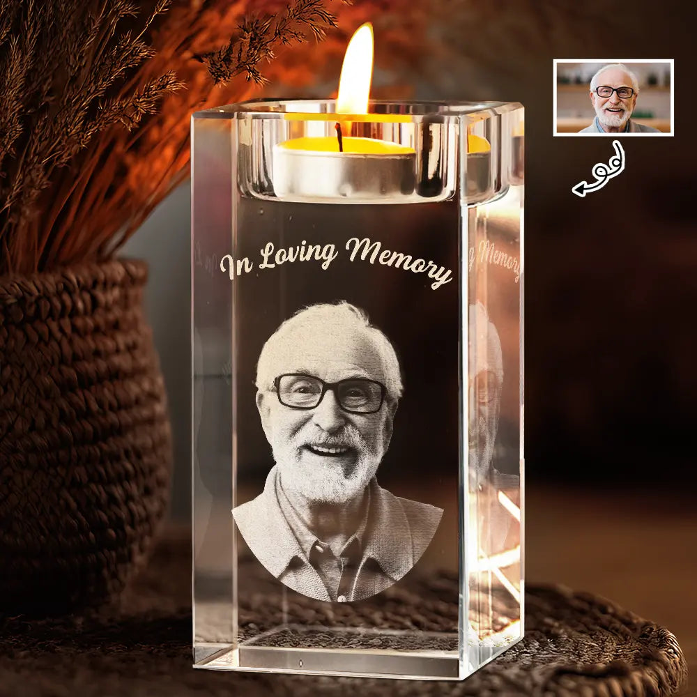 Family - Custom Photo In Loving Memory Memorial - Personalized Crystal Candle Holder