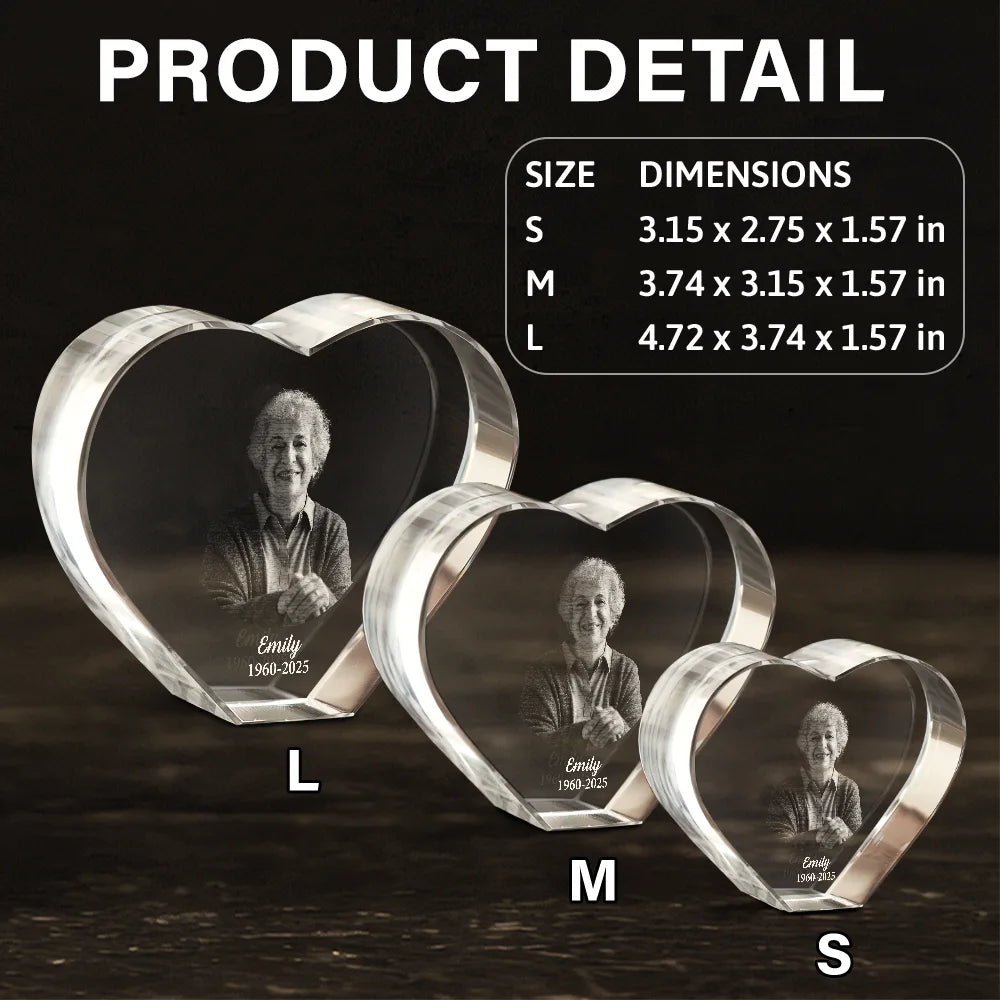 Custom Photo In Loving Memory Memorial - Personalized Crystal Heart