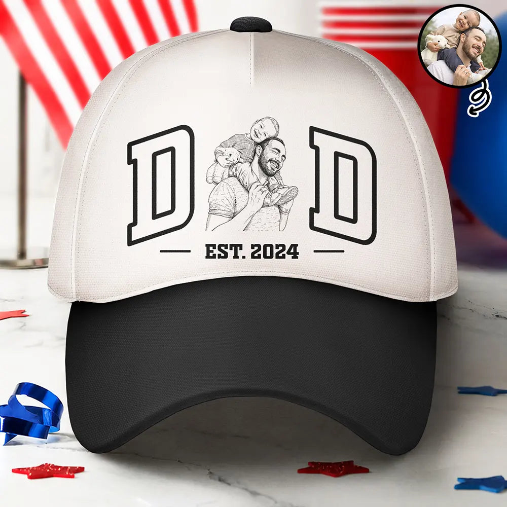 Gift For Father,Custom Photo,Art Design,Confident,Photo - Ink Drawing - Custom Photo Ink Drawing Dad Mom Est Year - Personalized Classic Cap