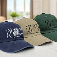 Gift For Father,Custom Photo,Art Design,Confident,Photo - Ink Drawing - Custom Photo Ink Drawing Dad Mom Est Year - Personalized Vintage Washed Denim Cap