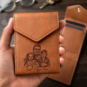 Gift For Father, Custom Photo, Art Design, Grateful, Photo - Ink Drawing - Custom Photo Ink Drawing Family Portrait Best Grandpa Dad Ever - Personalized Leather Slim Wallet