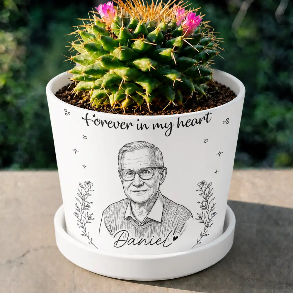 Custom Photo, Art Design, Pet Lovers, Top Market, Memorial, Sympathetic, Photo - Ink Drawing, Special Font - Custom Photo Ink Drawing Memorial I'm Always With You - Personalized Plant Pot