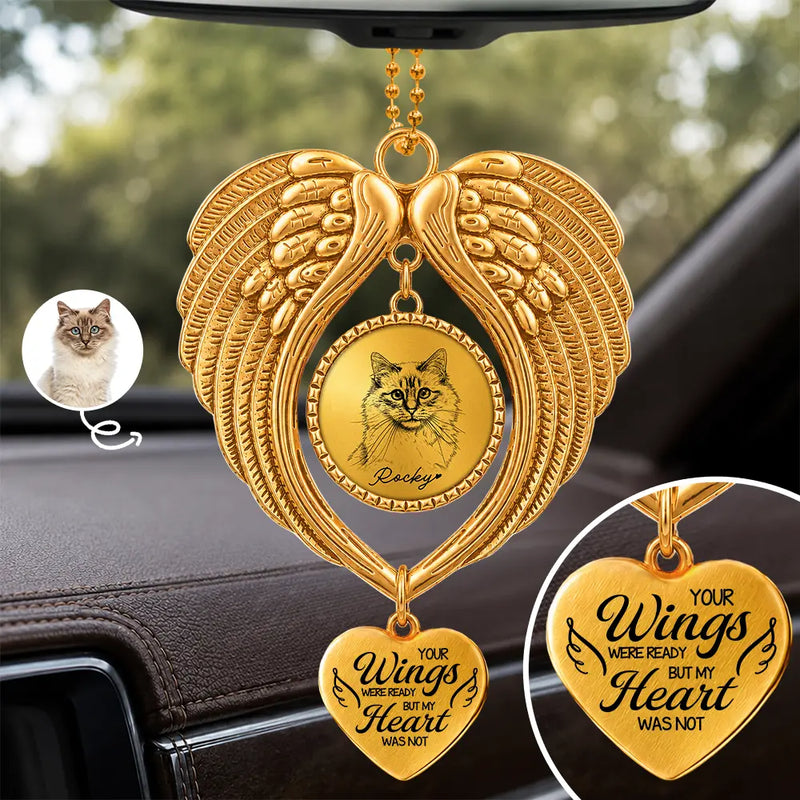 Art Design,Sentimental,Christmas,Pet Lovers,Memorial,Photo - Ink Drawing - Custom Photo Ink Drawing Memorial Pet You Left Paw Prints On My Heart - Personalized Angel Wings Photo Ornament