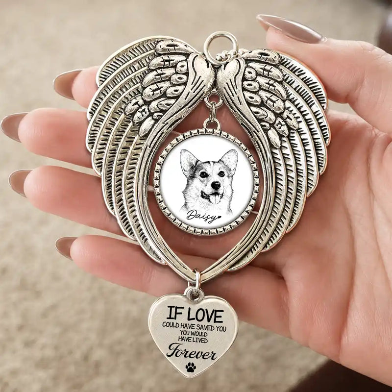Art Design,Sentimental,Christmas,Pet Lovers,Memorial,Photo - Ink Drawing - Custom Photo Ink Drawing Memorial Pet You Left Paw Prints On My Heart - Personalized Angel Wings Photo Ornament