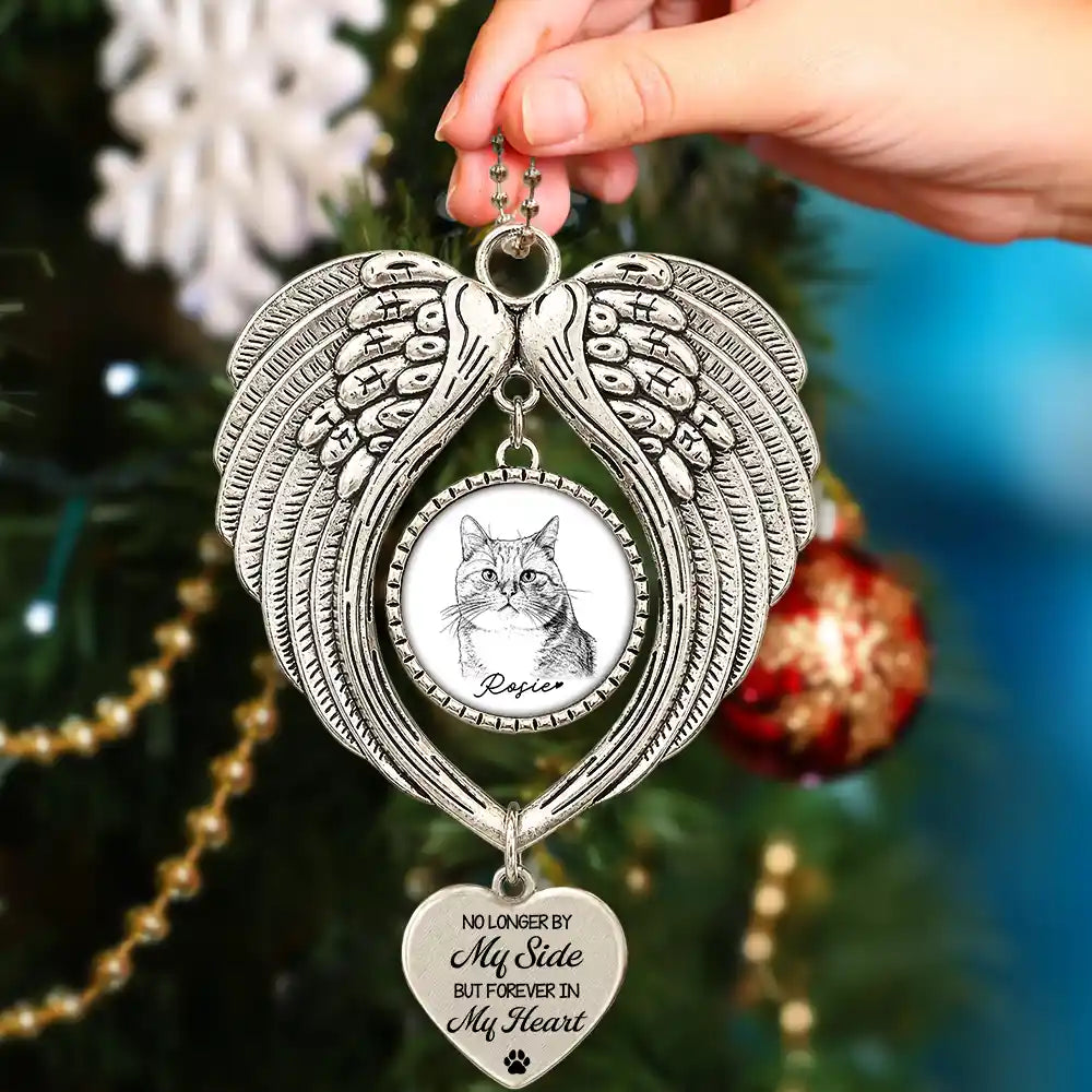 Art Design,Sentimental,Christmas,Pet Lovers,Memorial,Photo - Ink Drawing - Custom Photo Ink Drawing Memorial Pet You Left Paw Prints On My Heart - Personalized Angel Wings Photo Ornament