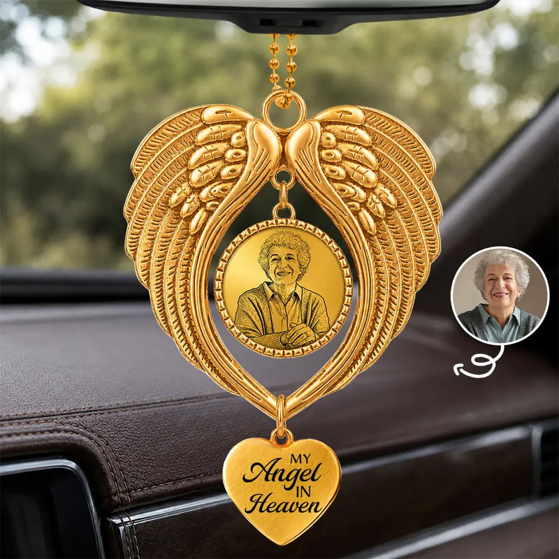 Art Design,Christmas,Sympathetic,Family,Memorial,Photo - Ink Drawing - Custom Photo Ink Drawing Memorial Your Wings Were Ready - Personalized Angel Wings Photo Ornament