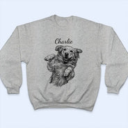 Happy,Dog Lovers,Pet Lovers,Cat Lovers - Custom Photo Ink Drawing Portrait Dog Cat Pet - Personalized T Shirt