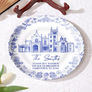 Custom Photo, Art Design, Gift For Couples, Top Market, Wedding, Romantic, Photo - Ink Drawing - Custom Photo Ink Drawing Wedding Venue Toile De Jouy - Personalized Ceramic Plate