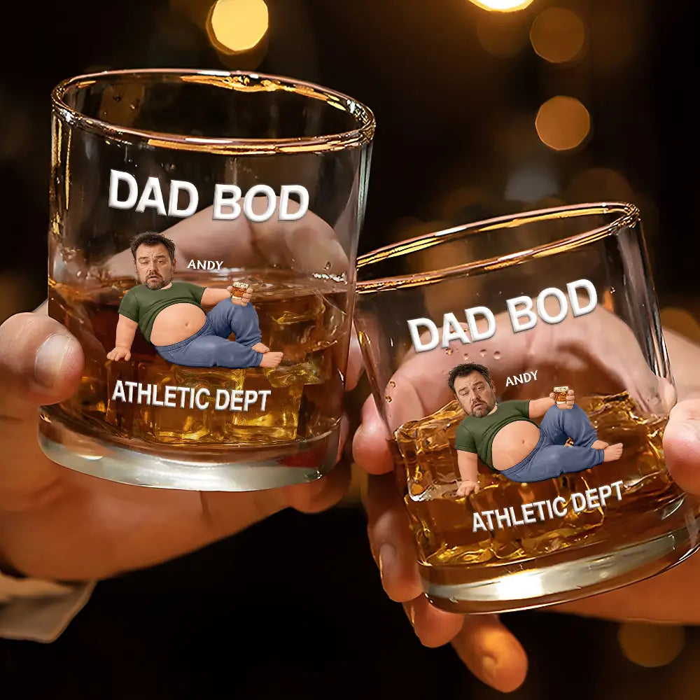 Gift For Father, Custom Photo, Humorous, Cut - Face Photo - Custom Photo It's Not A Dad Bod Father Figure - Personalized Whiskey Glass