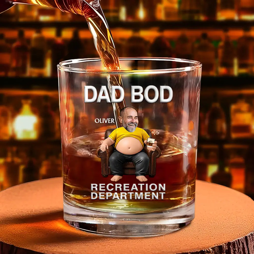 Gift For Father, Custom Photo, Humorous, Cut - Face Photo - Custom Photo It's Not A Dad Bod Father Figure - Personalized Whiskey Glass