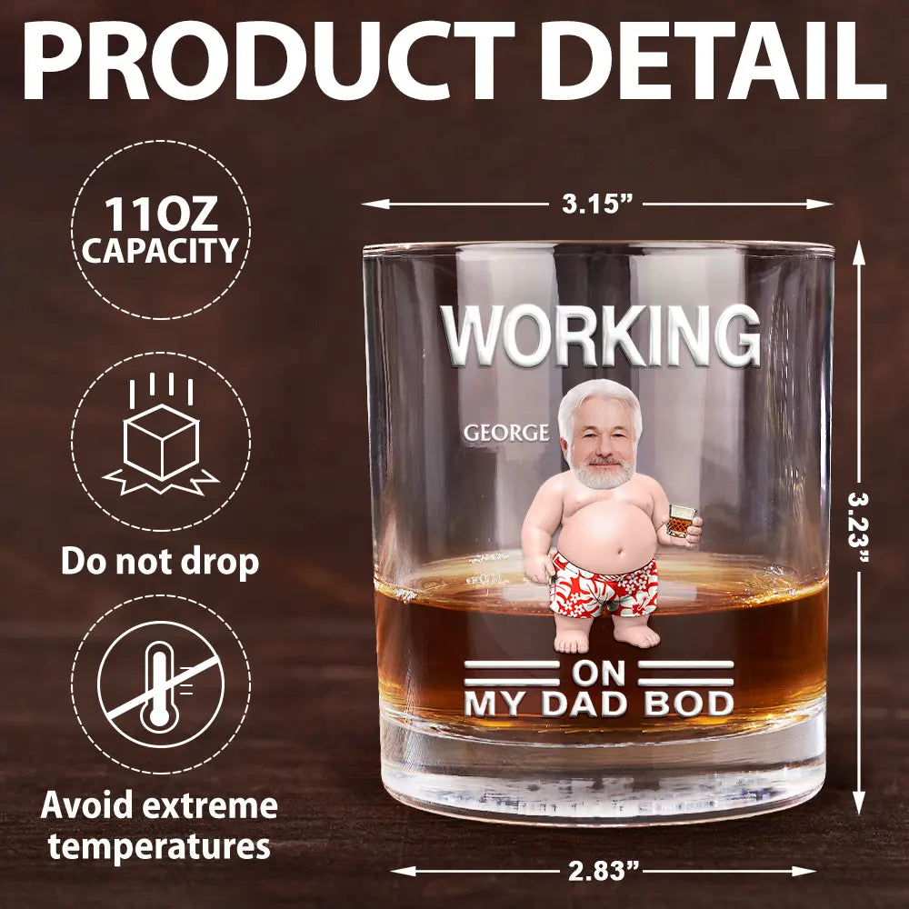 Gift For Father, Custom Photo, Humorous, Cut - Face Photo - Custom Photo It's Not A Dad Bod Father Figure - Personalized Whiskey Glass
