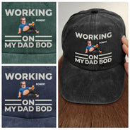 Gift For Father, Custom Photo, Humorous, Cut-Face Photo - Custom Photo It's Not A Dad Bod Father Figure Faux Embroidery Effect - Personalized Vintage Washed Denim Cap