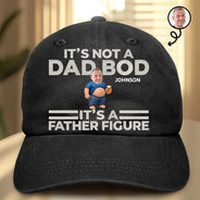 Gift For Father, Custom Photo, Humorous, Cut-Face Photo - Custom Photo It's Not A Dad Bod Father Figure Faux Embroidery Effect - Personalized Vintage Washed Denim Cap