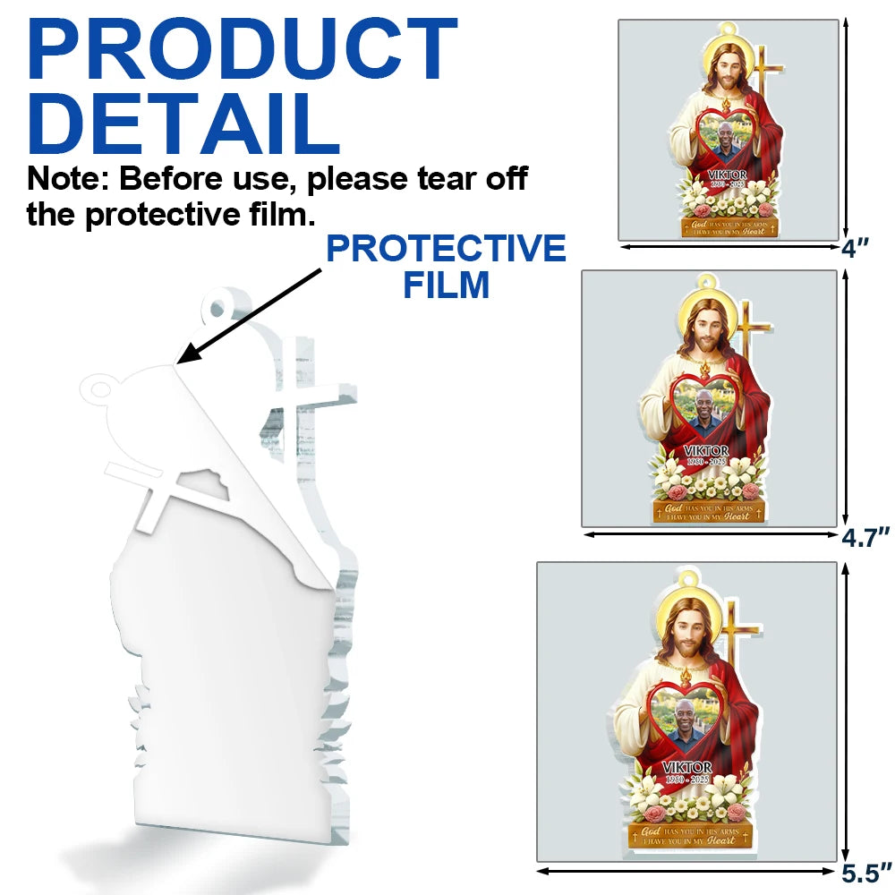 Christmas,Christian,Gift For Grandparents,Parents,Memorial - Custom Photo Jesus Hugs You In Heaven Memorial Keepsake - Personalized Custom Shaped Acrylic Ornament