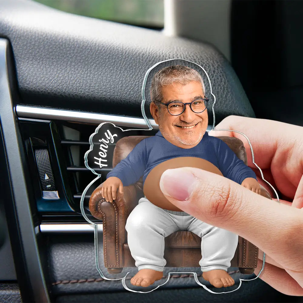 Humorous,Custom Photo,Gift For Yourself,Cut-Face Photo - Custom Photo Just Chillin' Belly Out - Personalized Squishy Acrylic Car Vent Clip