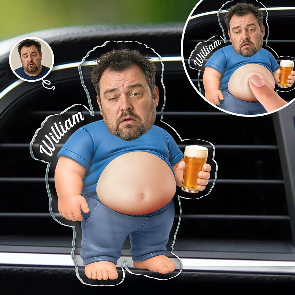 Humorous,Custom Photo,Gift For Yourself,Cut-Face Photo - Custom Photo Just Chillin' Belly Out - Personalized Squishy Acrylic Car Vent Clip