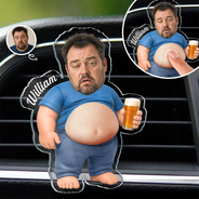 Humorous,Custom Photo,Gift For Yourself,Cut-Face Photo - Custom Photo Just Chillin' Belly Out - Personalized Squishy Acrylic Car Vent Clip