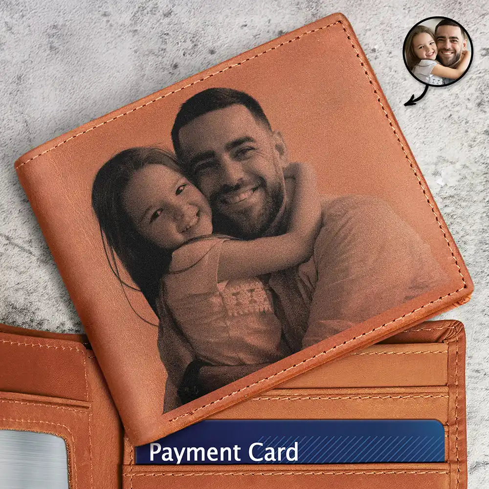 Gift For Father,Gift For Grandpa - Custom Photo Keep Beautiful Memories With Dad - Personalized Engraved Leather Wallet