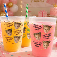 Top Market,Adorable,Custom Photo,Gift For Kids,Cut-Face Photo - Custom Photo Kid Birthday Party - Personalized Frosted Cups