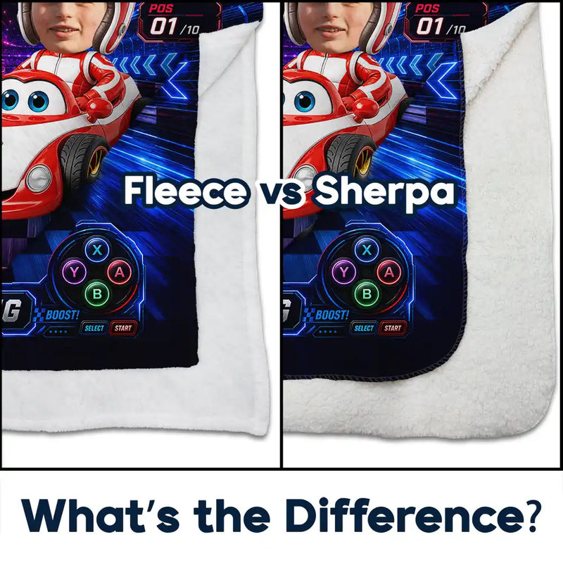 Adorable, Back To School, Custom Photo, Gift For Kids, Cut-Face Photo - Custom Photo Kid Car Racing - Personalized Fleece Blanket, Sherpa Blanket
