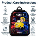 Adorable,Back To School,Custom Photo,Gift For Kids,Cut-Face Photo - Custom Photo Kid Car Racing - Personalized Kids Backpack